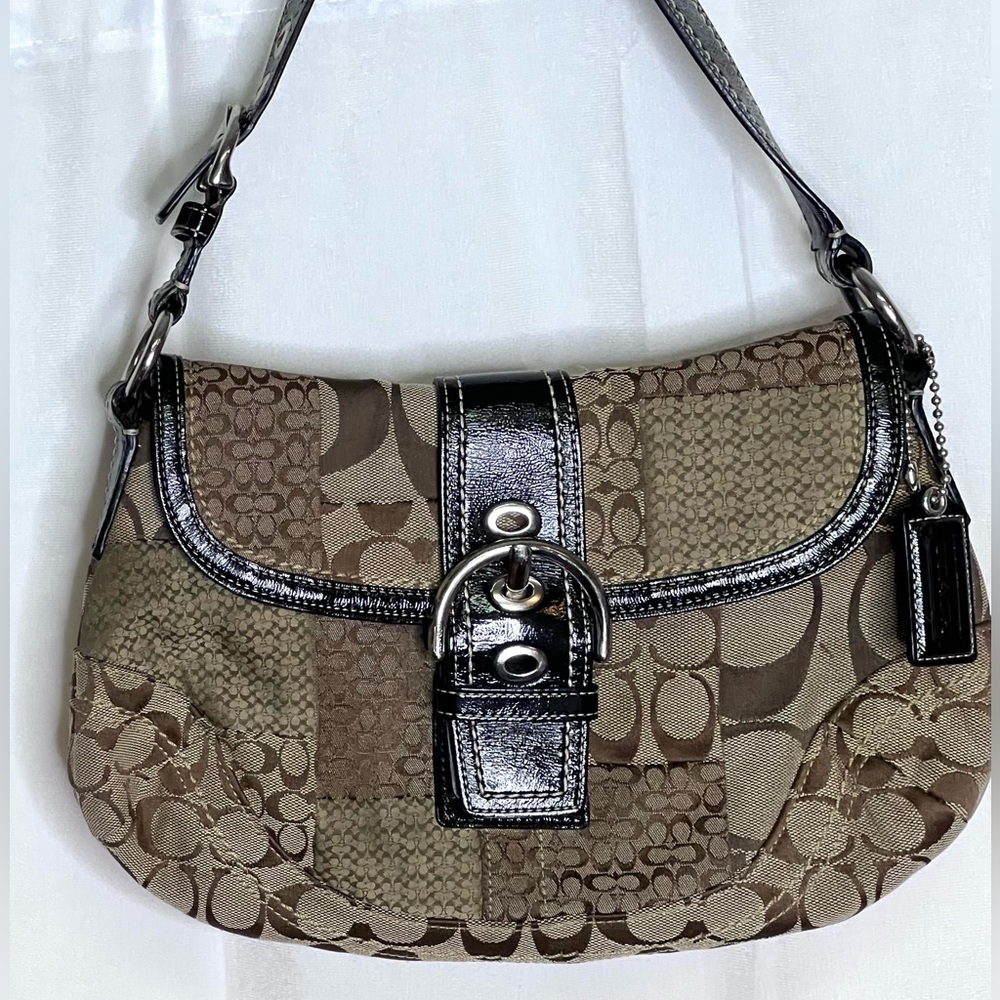 Coach Signature Soho Hobo Shoulder Bag Adjustable Buckle Strap 13" x 9"